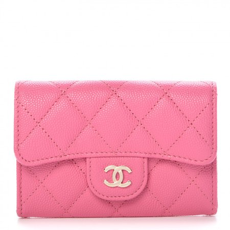 CHANEL Caviar Quilted Flap Card Holder Pink 435381
