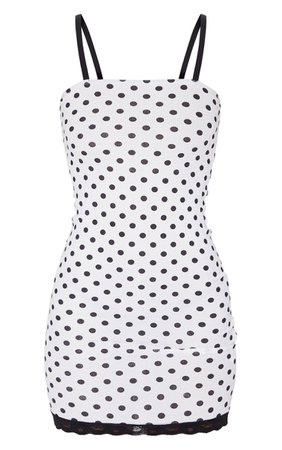 White Polka Dot Print Strappy Bodycon Dress | PrettyLittleThing USA