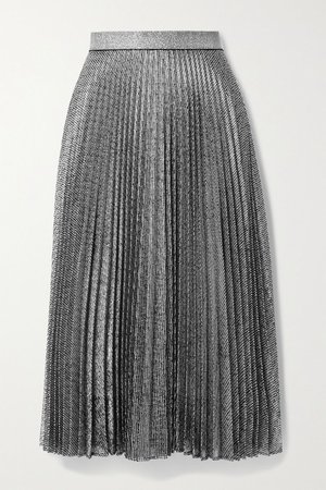 Silver Pleated metallic lamé midi skirt | Christopher Kane | NET-A-PORTER