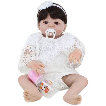 Bebê Reborn 100% Silicone Boneca Realista Vestido Crochê Branco 55cm 1,6 kg #041AS nas Lojas Americanas.com