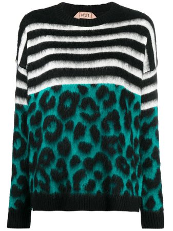 Nº21 horizontal-stripe leopard-print Jumper - Farfetch