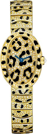 CRHPI00961 - Mini Baignoire panther spots watch - Mini, 18K yellow gold, enamel, diamonds - Cartier