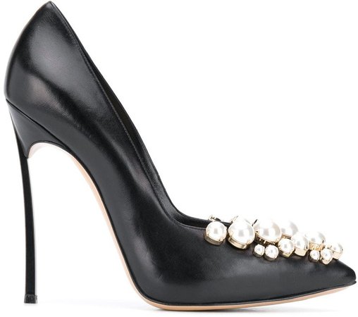 Blade faux-pearl embellished pumps