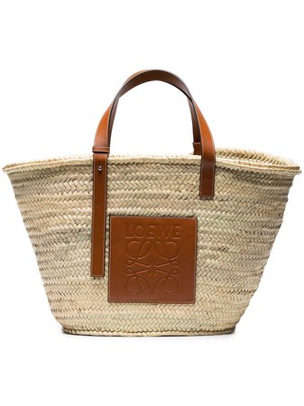 Loewe Large Logo raffia basket bag with leather trim $550 - Shop AW19 Online - Fast Delivery, Price