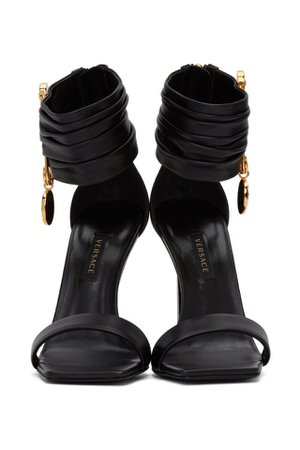Versace: Sandales à talons hauts noirs Medusa Brooch | SSENSE | Black High Heel Sandals