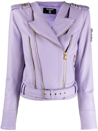 Balmain crystal-embellished leather biker jacket