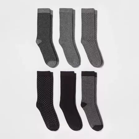 Women's Multipattern 6pk Crew Socks - A New Day™ Black One Size : Target