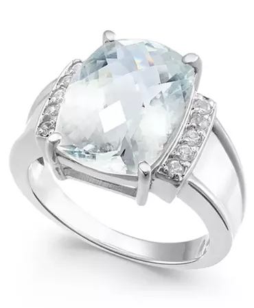 Macy's Sterling Silver Aquamarine & Diamond Statement Ring