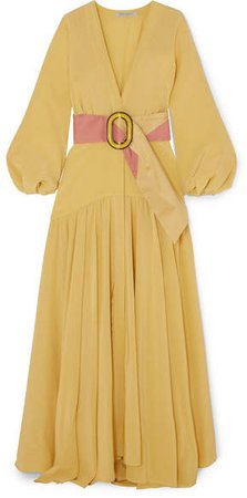 Felicity Belted Silk Crepe De Chine Maxi Dress - Yellow