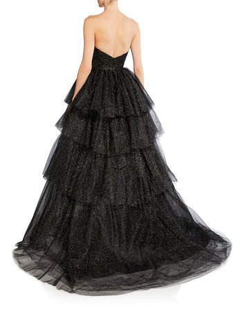 Monique Lhuillier Glittered Tulle Strapless Gown