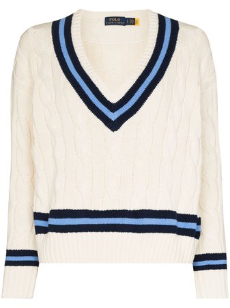 Polo Ralph Lauren Cropped V-neck Cableknit Jumper - Farfetch