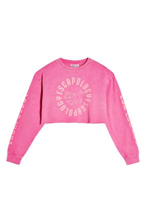 Topshop Escapology Long Sleeve Crop Graphic Tee pink