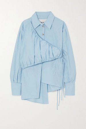 Light blue Daphne asymmetric wrap-effect poplin blouse | Andersson Bell | NET-A-PORTER