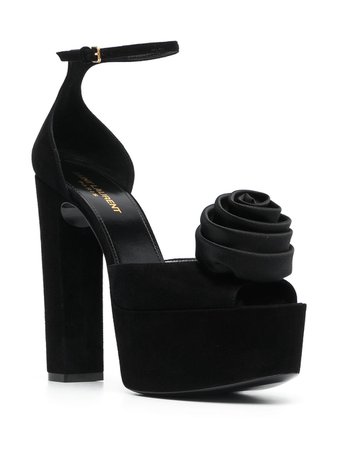 *clipped by @luci-her* black Saint Laurent Jodie flower-detail platform sandals with Express Delivery - Farfetch
