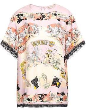 Lace-trimmed Printed Silk-twill Top