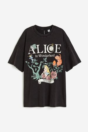 Oversized Printed T-shirt - Black/Alice in Wonderland - Ladies | H&M US