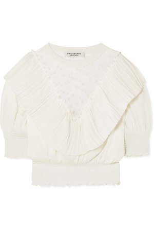 Philosophy di Lorenzo Serafini | Ruffled embroidered tulle-paneled knitted top | NET-A-PORTER.COM