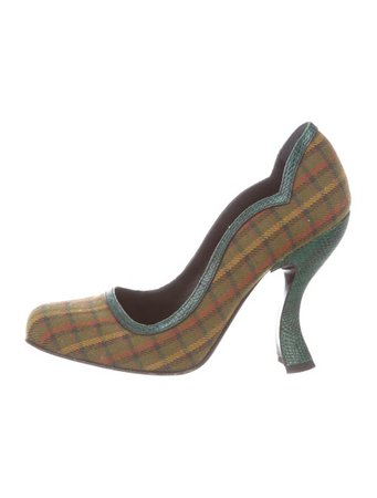 Prada Leather-Trimmed Plaid Pumps - Shoes - PRA276513 | The RealReal