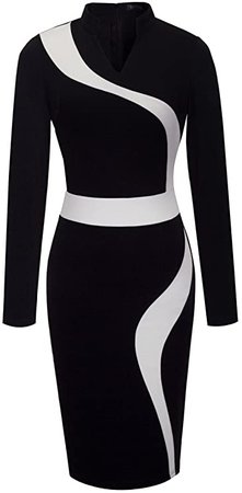 HOMEYEE Women's Vintage Short Sleeve Wear to Work Party Bodycon Dress B320 (10, L- Black + White) at Amazon Women’s Clothing store