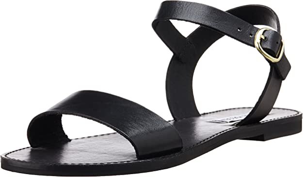 Amazon.com | Steve Madden womens Donddi Flat Sandal, Black Leather, 7 US | Flats