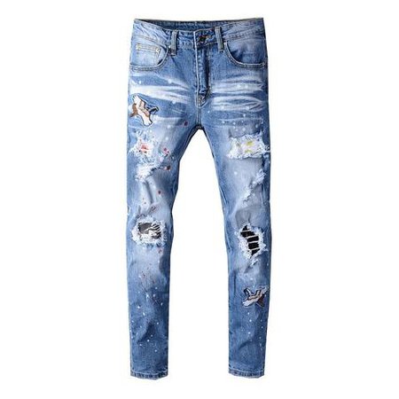 bird embroidered painted ripped jeans – TopFashionova