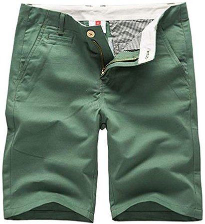 Men's Basic Slim Fit Flat Front Cotton Chino Shorts Green 34