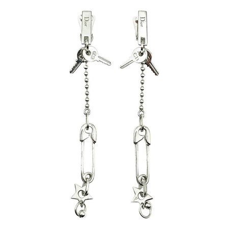 silver funky safety pin earrings