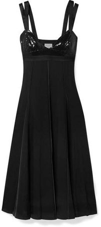 GREY - Cutout Sequined Satin-trimmed Twill Midi Dress - Black