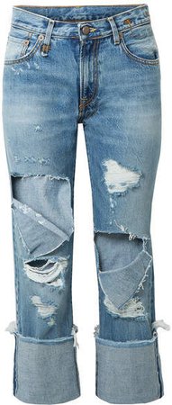 Bowie Cropped Distressed Mid-rise Straight-leg Jeans - Mid denim
