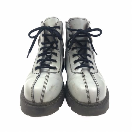 Unusual Vintage Moschino bluey-grey boots. Size UK... - Depop