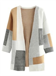 Colorblock Open Front Sweater Cardigan - Shein