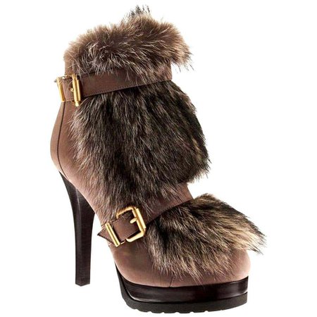 New Fendi Ad Runway Fur and Suede Platform Boots Booties Sz 39 For Sale at 1stDibs