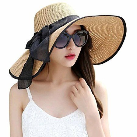 Lanzom Womens Big Bowknot Straw Hat Foldable Roll up Sun Hat Beach Cap UPF 50+ | eBay