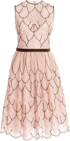 Costarellos Mercia Lace-Detailed Glittered Tulle Midi Dress