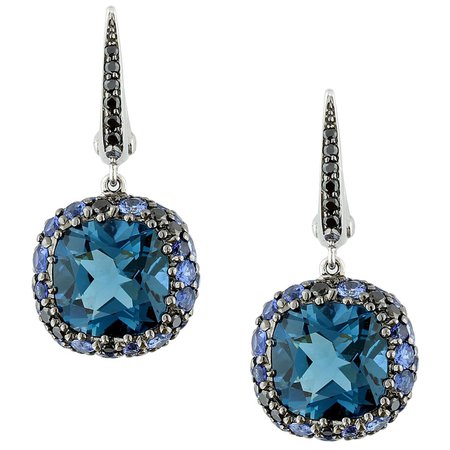 Vintage Earrings Blue Sapphires, Diamonds, 14 Karat White Gold For Sale at 1stDibs | white gold earrings, 14k white gold earrings