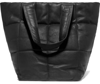 Quilted Textured-leather Tote - Black
