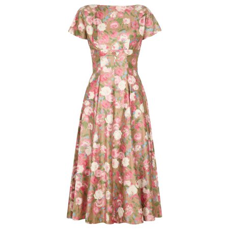 1950s Polished Cotton Floral Dress For Sale at 1stdibs