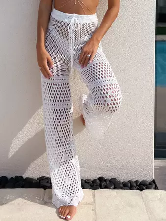 Boho Crochet Knit Drawstring Cover Up Pants In WHITE | ZAFUL 2024