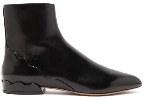 Laurena Scalloped Leather Ankle Boots - Womens - Black