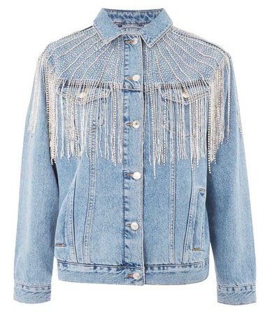 Topshop Embellished Crystal Denim Jacket
