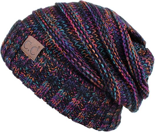 C.C Hatsandscarf Exclusives Unisex Beanie Oversized Slouchy Cable Knit Beanie (HAT-6242) (BK-Multi) at Amazon Women’s Clothing store