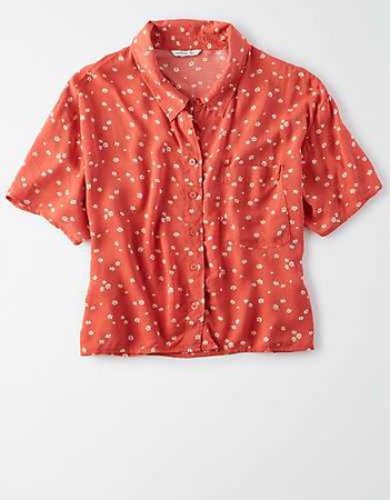 AE Printed Short Sleeve Button Up Shirt orange