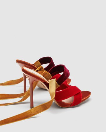 SANDALS WITH VELVET STRAPS - Heeled sandals-SHOES-WOMAN | ZARA United Kingdom