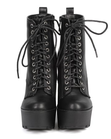 Black Platform Heel Combat Boots