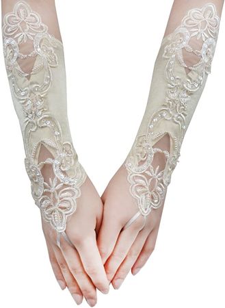 Amazon.com: JISEN Women Banquet Party Fingerless Elegant Lace Embroidered Bridal Gloves 11 Inch Black : Clothing, Shoes & Jewelry