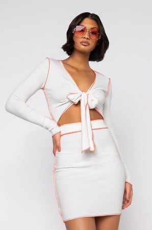 ROLL THROUGH RIBBED TIE FRONT CROP TOP