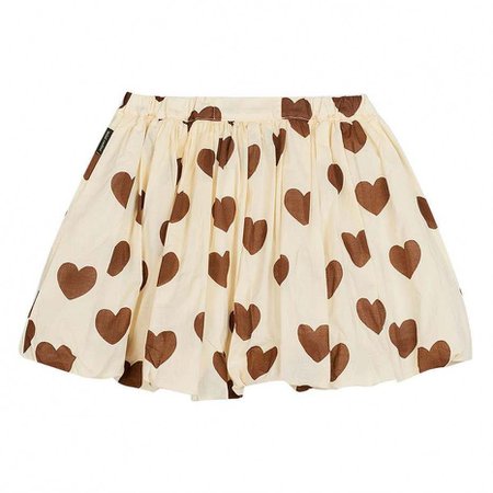 Mini Rodini Girls Skirt - Beige Organic Cotton Heart Print Skirt - End of Season Sale