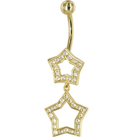 Solid 14kt Yellow Gold Cubic Zirconia Coupled Star Belly Ring – BodyCandy