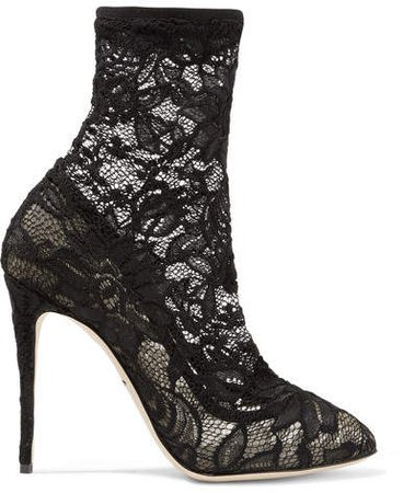 Stretch-lace And Tulle Sock Boots - Black