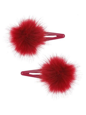 Red pom Pom hair clips